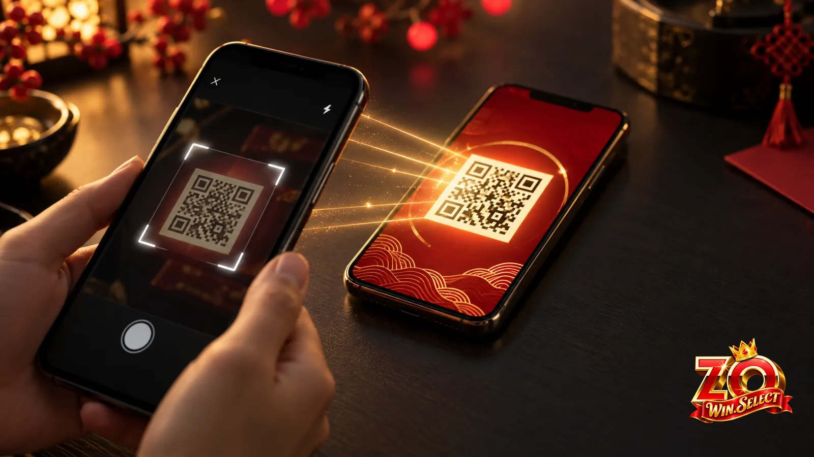 Điện thoại quét mã QR trên màn hình thanh toán để nạp tiền Zowin