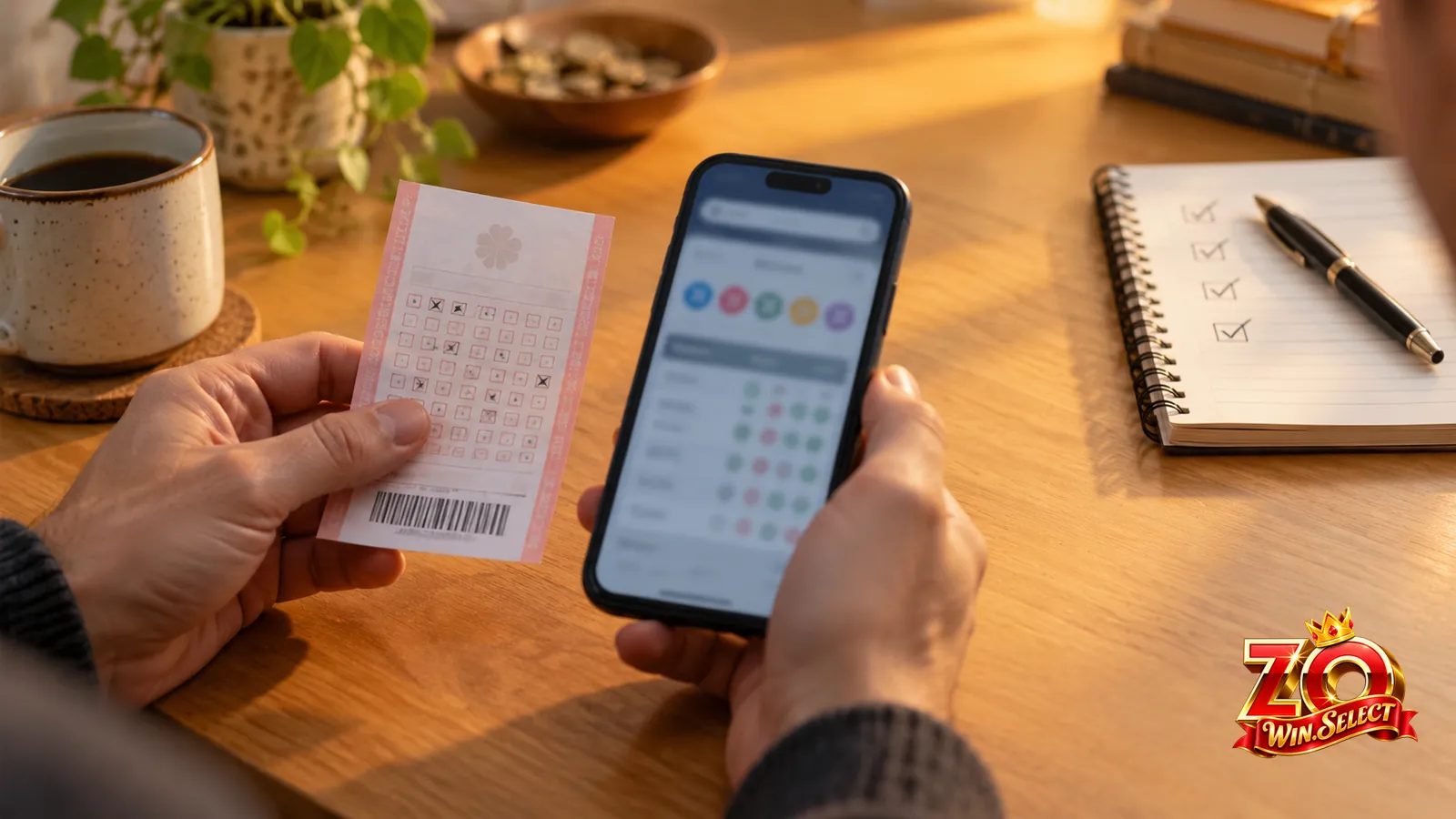 Người cầm vé xổ số dò kết quả trên điện thoại theo cơ cấu giải thưởng xổ số miền Bắc